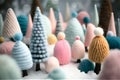 Colorful wool Christmas forest created by Generative AI