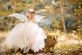 Fairy tale consept. Little toddler girl wearing beautiful princess dress with fairy wings Royalty Free Stock Photo