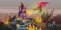 Fairy Tale Dragon Attacks Magic Castle With Fire