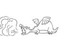 Fairy tale dragon smoke medieval cartoon illustration coloring page