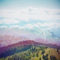 Fairy Tale Forest in Retro Style. Paper Vintage Textured. Mountain Landscape, Royalty Free Stock Photo