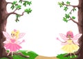Fairy tale frame with two beautiful little fairies and princesses Royalty Free Stock Photo