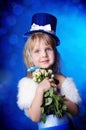 A fairy-tale girl is in dark blue Royalty Free Stock Photo