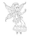 Decorative isolated coloring book  illustration with fairytale flower fairy sitting Royalty Free Stock Photo