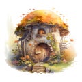 Fairy tale house as mushroom on white background in watercolor style Royalty Free Stock Photo