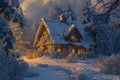 fairy-tale house among a beautiful winter forest landscape