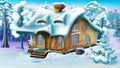 Fairy Tale House on the Edge of a Forest in Winter Day Royalty Free Stock Photo