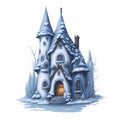 fairy tale house in winter covered with snow graphic for christmas or winter Royalty Free Stock Photo