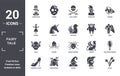 fairy.tale icon set. include creative elements as leprechaun, chimera, yeti, female medusa, madre monte, troll filled icons can be