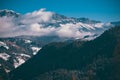 Amazing view from the base of the snowy rocky mountain