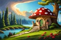 Fairy tale landscape with mushroom house