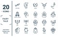 fairy.tale linear icon set. includes thin line atomic bomb, cinderella carriage, harpy, gryphon, golem, vampire, fanfare icons for