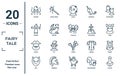 fairy.tale linear icon set. includes thin line kraken, wizard, pirate, evil, potion, cthulhu, dwarf icons for report, presentation