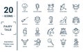 fairy.tale linear icon set. includes thin line talking tree, broomstick, witch, minotaur, leprechaun, seahorses, queen icons for