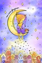Fox on the moon love to the moon and back print postcard watercolor