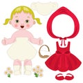 The fairy tale of little red riding hood like a paper doll