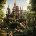 A fairy-tale magic castle in the middle of a forest glade