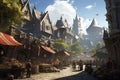 Fairy tale medieval fairytale castle fairytale town, AI Generated