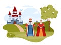 Fairy tale medieval king and queen, flat vector illustration isolated. Royalty Free Stock Photo