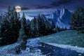 Fairy tale mountainous summer landscape at night Royalty Free Stock Photo