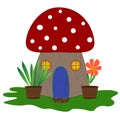 Fairy-tale mushroom house in the forest. Vector image on a white background isolated. Royalty Free Stock Photo