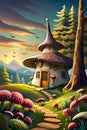 Fairy tale mushroom house on the fringe of forest Royalty Free Stock Photo