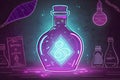 Fairy tale neon painted poison colorful potion on table, generative ai