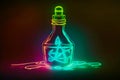 Fairy tale neon painted poison colorful potion on table, generative ai