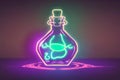 Fairy tale neon painted poison colorful potion on table, generative ai
