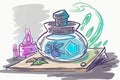 Fairy tale painted poison colorful potion on table, generative ai