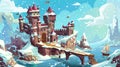 The fairy tale palace at beautiful landscape, fantasy medieval fortress, modern illustration of a magic castle on a Royalty Free Stock Photo