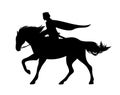 Fairy tale prince riding horse black vector silhouette outline