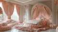 Fairy-tale princess bedroom with a canopy bed and whimsical decor3D render
