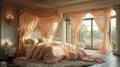 Fairy-tale princess bedroom with a canopy bed and whimsical decor3D render