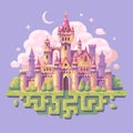 Fairy tale princess castle flat illustration. Fantasy landscape Royalty Free Stock Photo