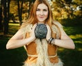 Fairy tale about princess with fatal ball of threads in wood Royalty Free Stock Photo