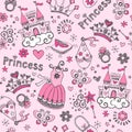 Fairy Tale Princess Pattern Sketchy Doodles Vector