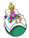 Fairy tale princess and the pea dream bed comfort clipart cartoon illustration Royalty Free Stock Photo