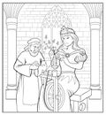 Fairy tale - Sleeping beauty with blood on her finger. Colouring page for adult or children Royalty Free Stock Photo