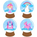 Fairytale snow globes. Vector illustration set