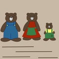 Fairy-tale three bears, color illustration. Simple cartoon flat style