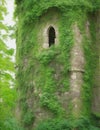fairy tale tower wall made of stones and ivy growing illustration Royalty Free Stock Photo