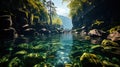Fairy tale underwater forest: bright algae and stones create an impressive underwater landsc