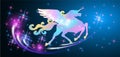 Fairy tale Unicorn against the backdrop of magical night starry sky Royalty Free Stock Photo