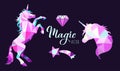 Fairy tale vector geometric Low Poly style collection with Unicorns and other elements of Wizard world