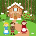 Fairy Tale Vector Scene with Hansel and Gretel, the Witch