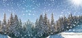 Fairy tale winter landscape. Pine trees with snow and frost on m Royalty Free Stock Photo