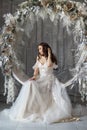 Fairy tale woman princess in long white dress. Perfect bride, portrait of a girl. Beautiful hair and clean delicate skin. Wedding Royalty Free Stock Photo