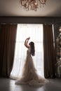 Fairy tale woman princess in long white dress. Perfect bride, portrait of a girl. Beautiful hair and clean delicate skin. Wedding Royalty Free Stock Photo