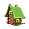 Fairytale wooden house with green grass roof Royalty Free Stock Photo